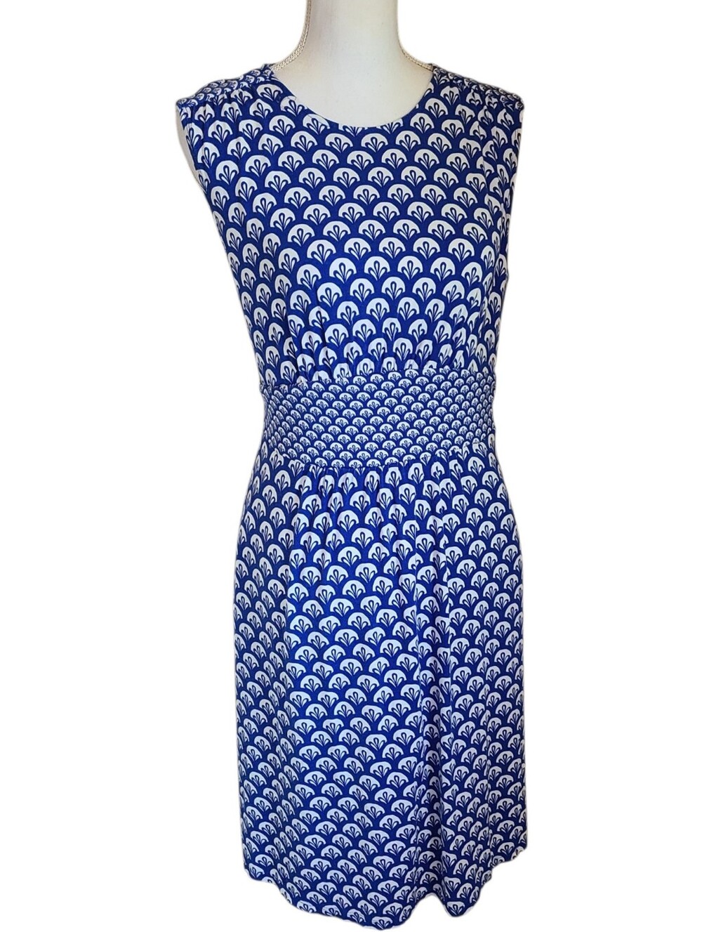 boden thea sleeveless midi dress blue white size 10